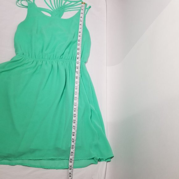 Mine Womens S Lime Mint Green Sundress Mini Dress Macrame Like Razor Back - Picture 13 of 16